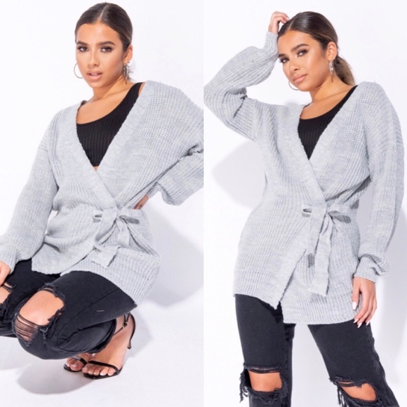 Tali-Rose Sweaters - New Arrival!!! Grey Mid Length Cardigan